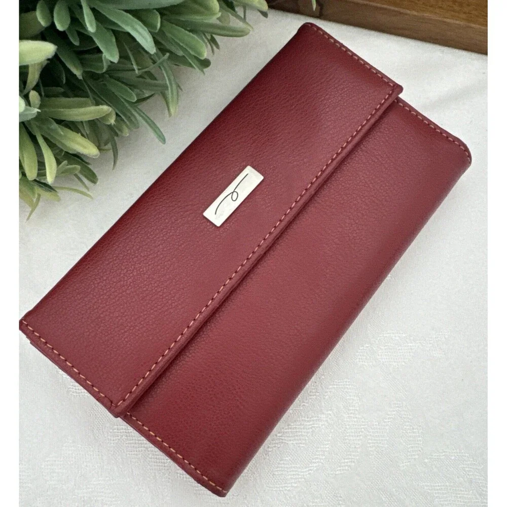 Clutch Wallet Bag Multi Space Bright Red Card Holder Women’s Red Leather